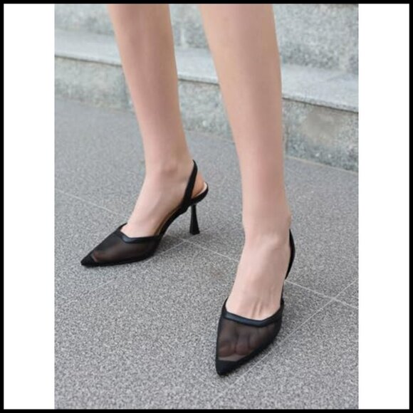 Mesh Slingback Stiletto Pumps Elegant Closed Toe Party Wedding Dress Shoes - Picture 3 of 7